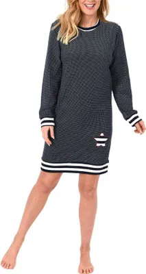 Zdjęcie produktu dla Normann damska koszula nocna z długim rękawem w kropki i paski - również w rozmiarze plus size; kropki navy.44