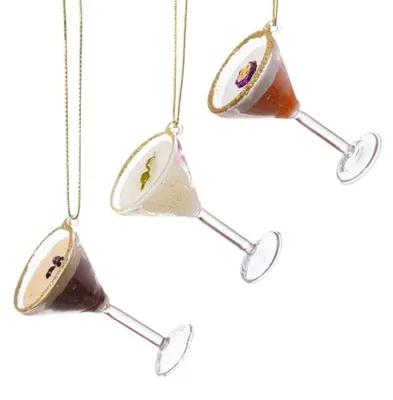 Martini Cocktailballen, 3er-Set, Glas, Weihnachtsbaumornamente