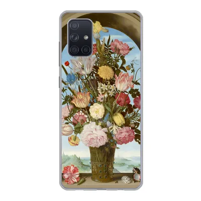 Produktbild von MuchoWow® Handyhülle Schutzhülle Hülle für Samsung Galaxy A51 Vase mit Blumen in einem Fenster - Gemälde von Ambrosius Bosschaert dem Älteren Silikon Softcase Handy Hülle - Schutzabdeckung