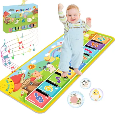 Image de Tapis musical pour enfants – Tapis de piano avec 9 touches de piano, 8 sons d'animaux et 9 mélodies – Tapis de danse avec 5 modes de jeu et 5 niveaux de volume – Jouet musical pliable pour garçons et filles à partir de 3 ans
