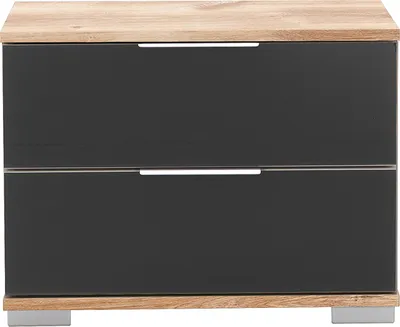 Produktbild von Schlafzimmer Nachttisch Nachtschrank in Plankeneiche Nb. mit grauem Glas ELSTRA-43, B/H/T ca. 52/40/38 cm