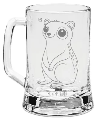 Produktbild von Mr. & Mrs. Panda Krug Plumplori Glücklich - Transparent - Geschenk, Niedlich, Glück, Gute Laune, Bierkrug graviert, Gravur, Glas, Humpen, Seidel