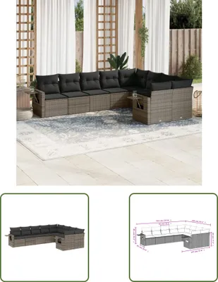 Produktbild von The Living Store 9-tlg. Garten-Sofagarnitur mit Kissen Grau Poly Rattan