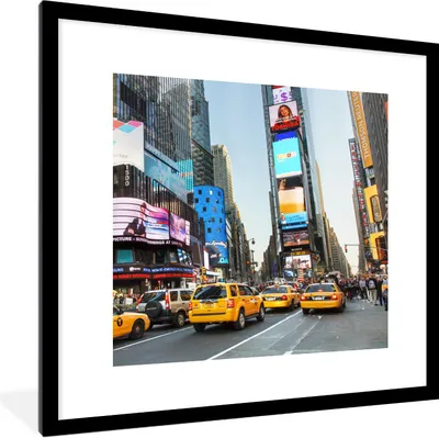 Produktbild von MuchoWow® Gerahmtes Poster New York - Taxi - Gelb 40x40 cm - Poster mit Schwarzem Bilderrahmen Wandposter Rahmen Foto Bilder - Poster - Plakat im Rahmen