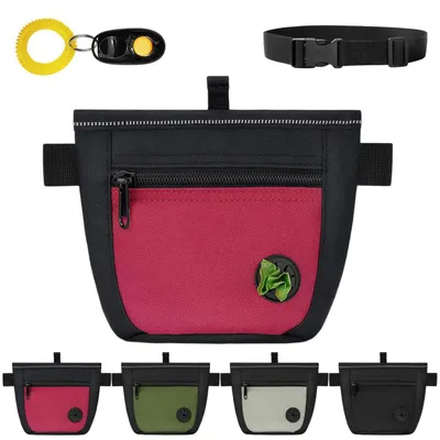 Image de Pochettes pour chien, avec distributeur de sacs à déjections et clicker, couleur rouge