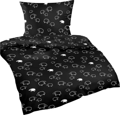 Produktbild von 2-teilige Renforce Bettwäsche 135x200cm und 80x80cm - Süße Schafe in schwarz und weiß - 100% Baumwolle, Bettgarnitur (99/1-Renforce)