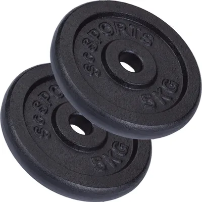 Produktbild von ScSPORTS® Hantelscheiben - Set 10kg (2x5kg), 30/31mm Bohrung, Gusseisen, Schwarz - Hantelscheiben-Set, Gewichtsscheiben, Hantelgewichte, Fitness Scheiben, Gewichte für Hantel, Langhantel