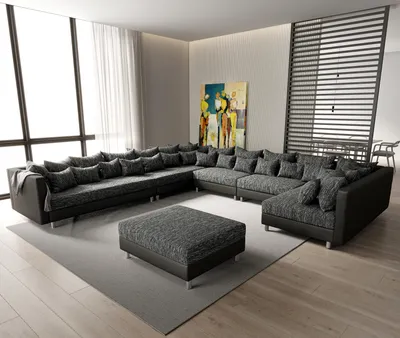 Produktbild von DELIFE Wohnlandschaft Clovis XXL Schwarz Hocker Ottomane Links modular