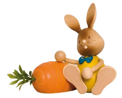 Produktbild von Drechslerei Kuhnert - Dekofigur aus Holz - Hase Stupsi mit Möhre - ca. 12cm