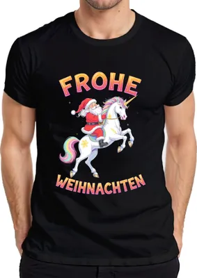 Produktbild von Frohe Weihnachten Weihnachtsmann Einhorn Regenbogen Kinder Lustig Herren T-Shirt, Schwarz, M