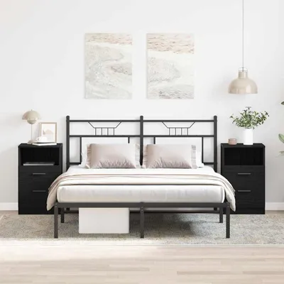 Image de vidaXL Table de chevet, 2 pièces, noire, imitation chêne, 40 x 35 x 65 cm