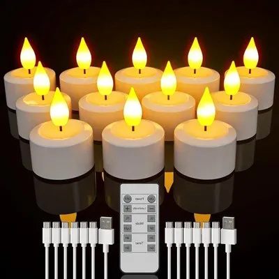 Obrázok produktu pre Elektrické sviečky s pohyblivým plameňom – dobíjateľné – diaľkové ovládanie – časovač – USB nabíjací kábel – obývačka – spálňa – stolová dekorácia