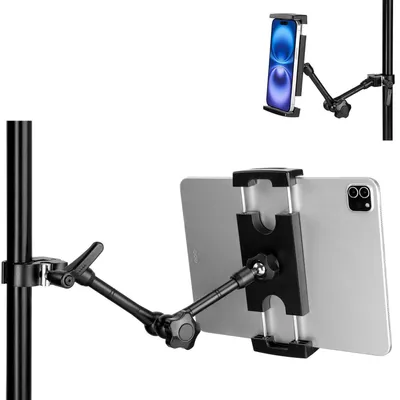 Produktbild von Tablet Halterung Mikrofonständer, 10 Zoll Aluminiumlegierung, verstellbar, für 4-13 Zoll Geräte, Schwarz