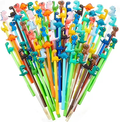 Image de TRANKIELO® - 80 stylos à encre en forme de dinosaures - 16 modèles différents - pointe de 0,5 mm, encre noire - Fournitures scolaires kawaii