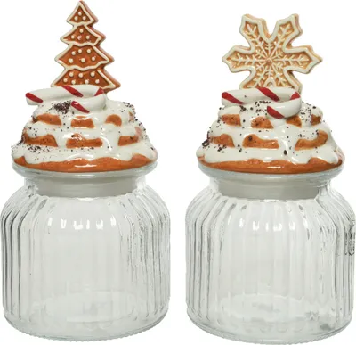 Produktbild von Glasdose mit Deckel Weihnachtsbaum / Schneeflocke 21cm - 1 Stück sort.
