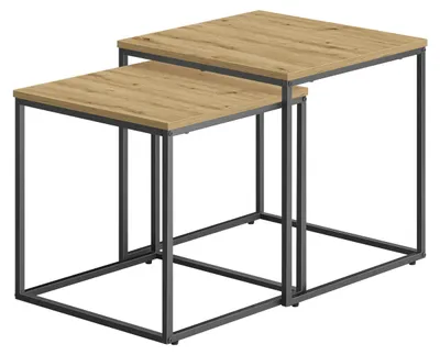 Image de Lot de 2 tables basses gigognes chêne et métal noir