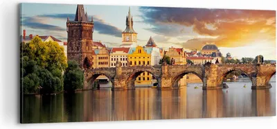Produktbild von Bild auf Leinwand - Leinwandbild - Prag brücke geschichte fluss - 100x40cm - Wand Bild - Wanddeko - Leinwanddruck - Bilder - Kunstdruck - Wanddekoration - Leinwand bilder - Wandkunst - AB100x40-2819