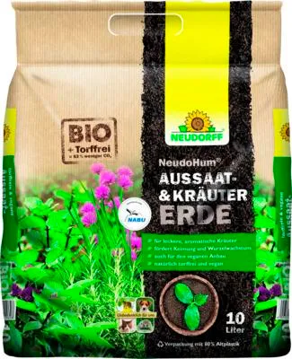 Produktbild von Neudo­Hum Aussaaterde & Kräuter­erde Neudorff 10 L  und torffrei, zur Anzucht von Jungpflanzen und Stecklingen