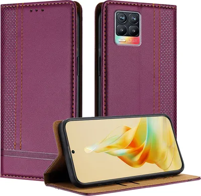 Produktbild von Handyhülle für Realme 8 /Realme 8 Pro 4G Leder Flip Klappbare Schutzhülle mit Standfunktion Lila