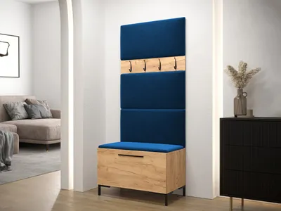 Immagine prodotto di Mobile da ingresso con pannelli imbottiti ANDORA 3 - rovere dorato / blu
