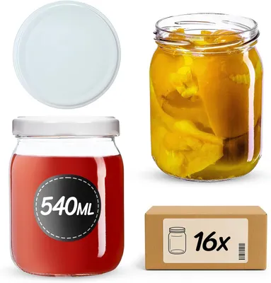 Obrázok produktu pre KADAX zaváracie poháre s viečkom "Senna", poháre na džem, zaváracie poháre, 540 ml, biele, 16 ks