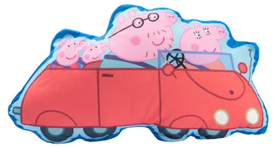 Produktbild von Peppa Wutz Kissen - Familie Wutz im Auto Plüsch Dekokissen Zierkissen Kopfkissen 48 x 28 cm