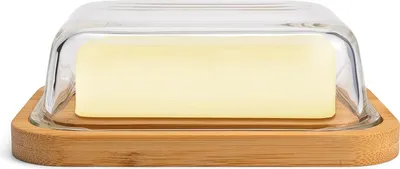 Produktbild von Glasbutterdose mit Bambusdeckel - 100% BPA-frei - Für 250g Butter - Umweltfreundlich
