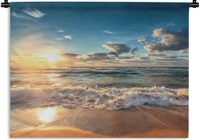 Produktbild von MuchoWow® Wandteppich Wandbehang Strand - Meer - Sonnenuntergang 150x112.50 cm Tapisserie Dekoration Wandtuch - Wanddecke - Wandteppiche