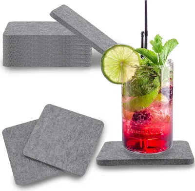 wortek Filz Untersetzer - Deko Tischset I Filzdeckel für Getränke, Tassen, Bar & Tisch, 8er Set I 10cm I Eckig, Hellgrau