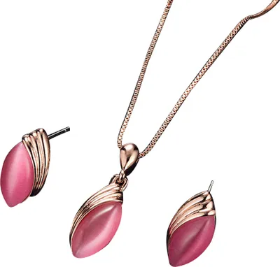 Produktbild von Faux Edelstein Marquise Anhänger Halskette Ohrstecker Ohrringe Damen Schmuckset-Rosenrot