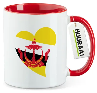 Produktbild von Huuraa Kaffeetasse Brunei Flagge Herz 330ml Rot Keramik Kaffeebecher Geschenkidee