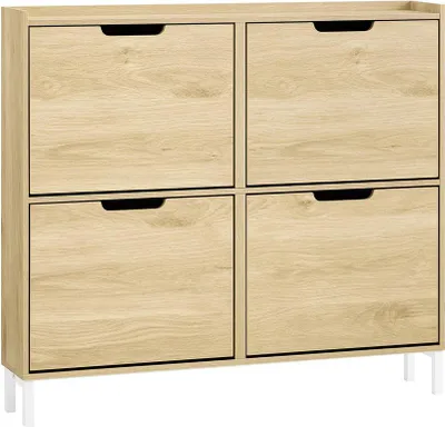SoBuy Schuhschrank FSR100-N mit 4 Schubladen aus Naturholz im skandinavischen Design