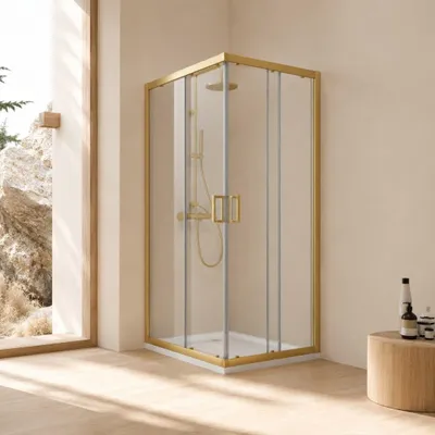 Immagine prodotto di Box doccia quadrato 90x90 cm vetro trasparente 6 mm oro spazzolato | City