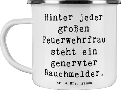 Produktbild von Mr. & Mrs. Panda Pott Spruch Feuerwehrfrau Humor - Weiß - Geschenk, becher emaille, Mut, Anerkennung, Teetasse, handgefertigte Geschenke, Hingabe, Tasse, Kraft, Beruf