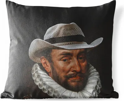 Produktbild von MuchoWow® Outdoor Kissen - Wilhelm von Oranien - Kunst - Hut - 45x45 cm - Wetterfest - Lounge Kissen - Fotokissen - Dekoratives Kissen