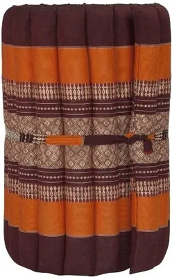 Produktbild von Fine Asianliving Thaimatte Rollbar Kapokfüllung 190x50x4.5cm Burgunderrot Orange Thai Kissen Meditation Matte Matratze Kapok 301-P05