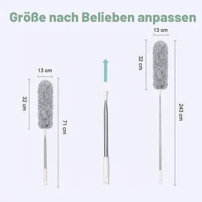 Obrázek produktu pro Teleskopický prachovka s mikrovláknem, výsuvná do délky až 243 cm, omyvatelná, ohebná, šedá barva