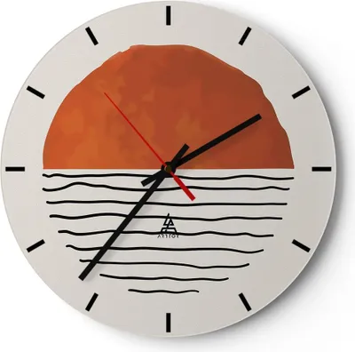 Produktbild von Wanduhr - Rund - Glasuhr - Modern Sonne Meer - 30x30cm - Schleichendes Uhrwerk - Lautlos - zum Aufhängen bereit - Dekoration Modern - Wanddekoration aus Glas - C3AR30x30-4512