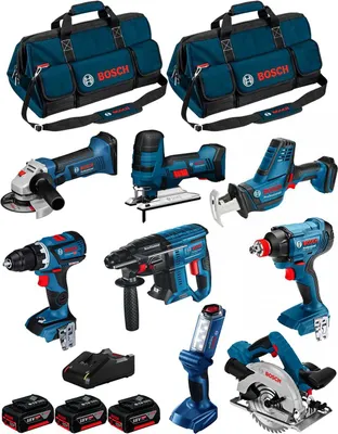 Image de BOSCH 18V Kit BK802BAG (GDX 18V-180+GSR 18V-60C+GBH 18V-21+GKS 18V-57+GST 18V-LIS+GWS 18-125V-LI+GLI 18V-300+GSA18V-LIC+3x5.0Ah)