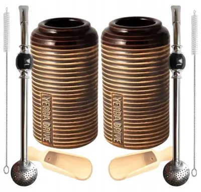 Image de Kit de yerba mate pour deux : matero et bombilla - Cristal noir