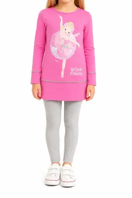 Produktbild von 81874 Disney Style Prinzess Mädchen Longshirt – Rosa, Gr. 104 – Zauberhaftes Longshirt mit Prinzessinnen-Motiv für kleine Märchentänzerinnen