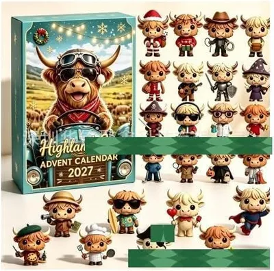 Productafbeelding van Adventskalender highland koe - 3D beeldjes kerstdecoratie 2026