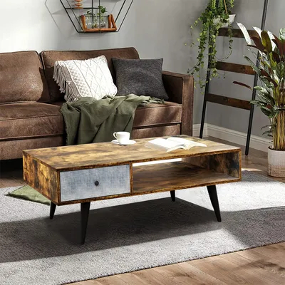 Produktbild von Lina® Lounge Couchtisch, im modernen Und Industrie design, Holzmaterial, mit Eichenmuster, 110x55x46 cm - Holz