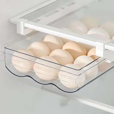 Ausziehbarer Eierhalter für Kühlschrank, 6 Fächer, Kunststoff, transparent