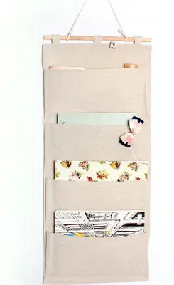 Wandtasche aus Leinen/Baumwolle, 4 Fächer, 30x64 cm