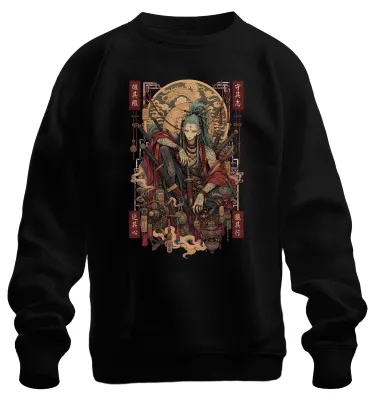 Productafbeelding van Samurai Ronin Katana Draak Japanse Krieger Anime Y2K Manga Trui, Zwart, Maat M