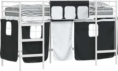 Immagine prodotto di vidaXL Struttura letto a soppalco per bambini con tende bianche e nere