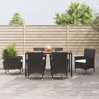 Produktbild von The Living Store 7-tlg. Garten-Essgruppe mit Kissen Schwarz Poly Rattan