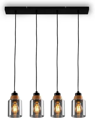 Produktbild von Pendelleuchte 4x E27 Deckenlampe Dimmbar Küchenlampe Metall Rauchglas Schwarz