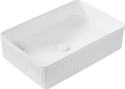 Produktbild von BELIANI Waschbecken Weiß Keramik Rechteckig 50x34 cm Geriffelt ohne Überlauf ohne Ablaufgarnitur Badezimmer Waschschale Waschtisch Aufsatzwaschbecken